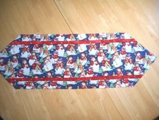 Handmade table runner - lots of snowmen on blue background