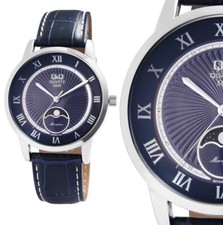 Herren Mondphase Männer Armbanduhr Blau Silber 5ATM QZ10J318Y Q&Q by Citizen