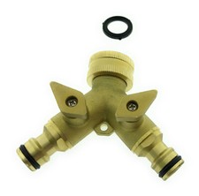 2-Wege Messing Y Wasserhahn Verteiler 3/4"  Wasserverteiler 2er Gartenschlauch 