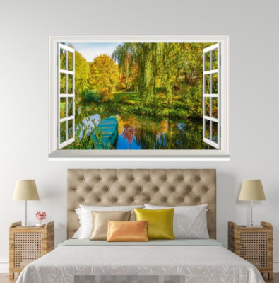3D Green Willow River 218 Open Windows WallPaper Murals Wall Print AJ Jenny