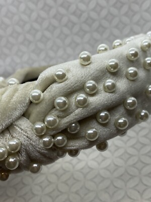 Lele Sadoughi Ivory Faux Pearl Knotted Velvet Headband | eBay display picture 3