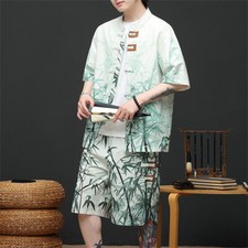 New Chinese style 2PCS Men's Summer Retro Printed Shirt Short Sleeve Shorts Sets
