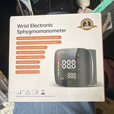 Wrist Blood Pressure Monitor Sphygmomanometer LED Display, Rechargeable, Black