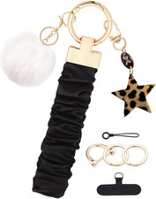 Wristlet Keychain Stretchy Key Chain for Car Keys with D-Ring Scrunchie Keychain