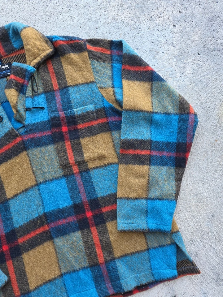 Vintage Wool “The Poncho Pullover By Campus” Plaid Thick Flannel USA Made ~ Sz M - Image 3 of 4