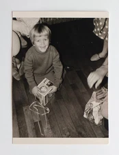 Child Happy Diving Opener Christmas Gift - Vintage Photo Snapshot 1971