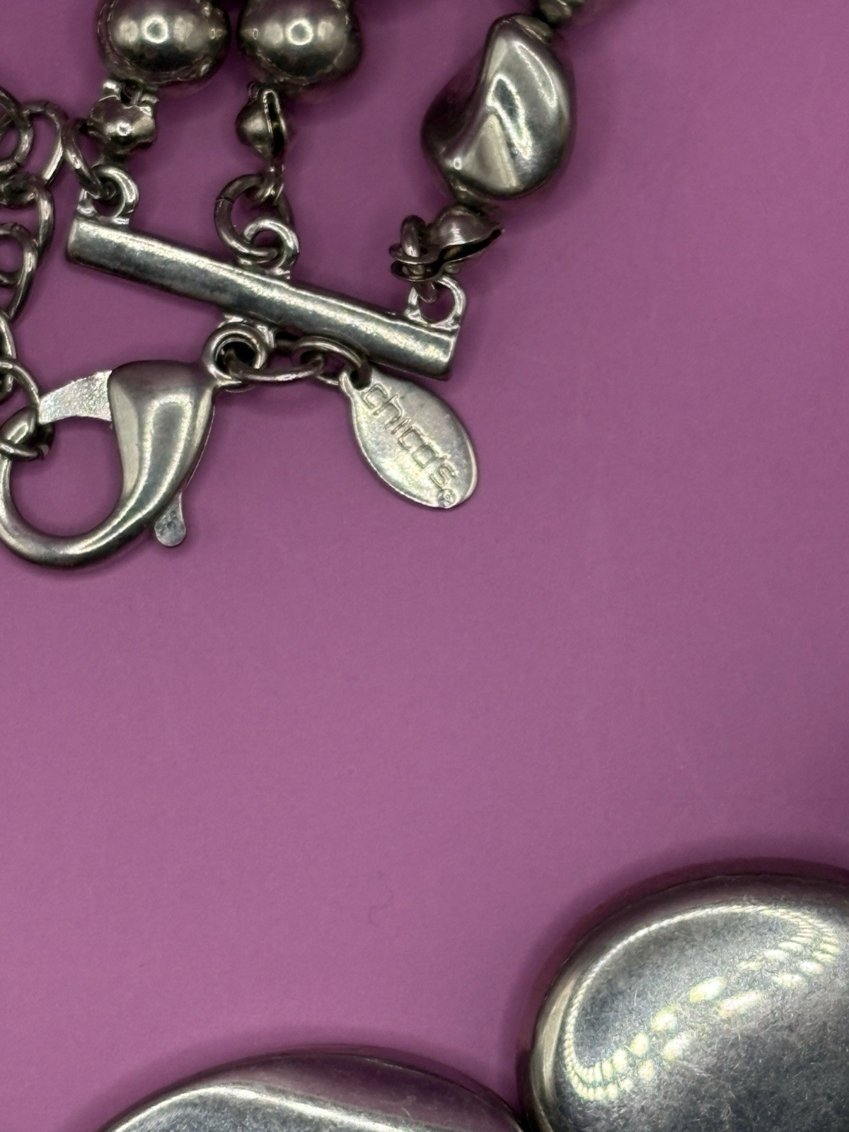 Chico’s Silver-Tone Pebble Statement Necklace – T… - image 4