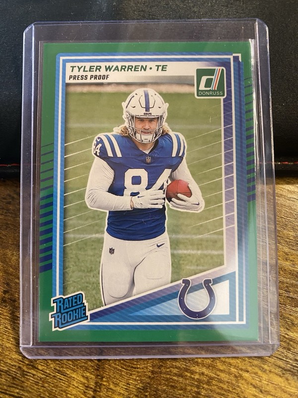 2025 Panini Donruss - Rated Rookie Tyler Warren #337 Press Proof Green (RC)