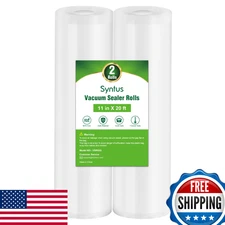 Syntus 2-Pack 11" x 20' Commercial Grade Food Vacuum Sealer Bag Rolls for Storag