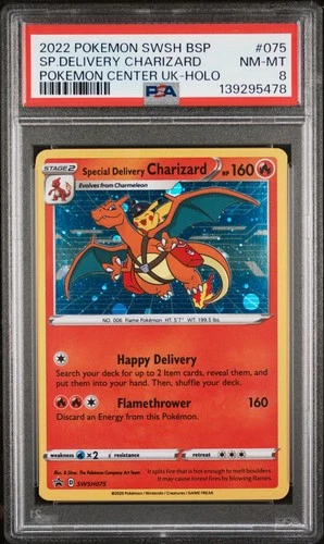 2022 POKEMON SWSH BLACK STAR PROMO #075 SPECIAL DELIVERY CHARIZARD-HOLO PSA 8