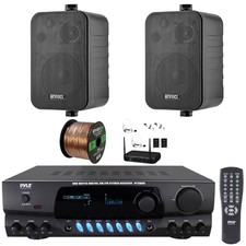 Pyle PT260A Digital Home Receiver, 2x 4" 30W Indoor/Outdoor Speakers, Mic System