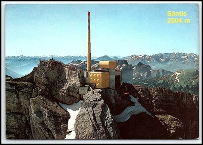 Vintage Säntis 2504m Schweiz Berggipfel Seilbahn Chrom Postkarte 1... K001
