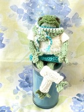 Knit Crochet Frog With Shirt , Scarf and Leg Warmers