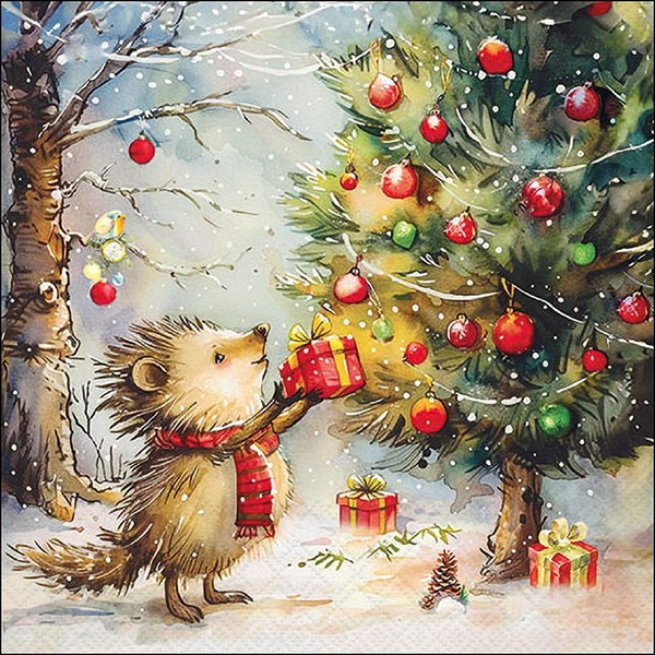 Ambiente Serviette Present For Hedgehog 20 Stk 33X33 Cm Tischdeko Party-image