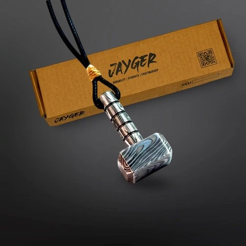 Hand Forged Damascus Steel Thor Mjolnir Necklace Viking Hammer Pendant Men Gift
