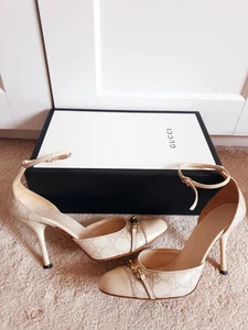 Chaussures de cour femme Gucci ivoire blanc GG monogramme talons UK 5 EU 38 US 8