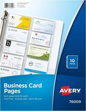 Business Card Pages Polypropylene 20 Business Cards Per Page 10/PK - 1EA