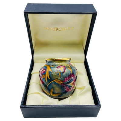 #ad Moorcroft Enamel Purple Floral Vase Ginger Jar RARE SIGNED AR Hand Painted NIB $274.95