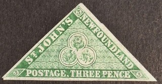Newfoundland 1860 3d. Green triangular Stamp Mh