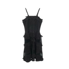 Chanel Coco Mark Button Lace Dress Rayon Black Size 38 Chest 13.4 in