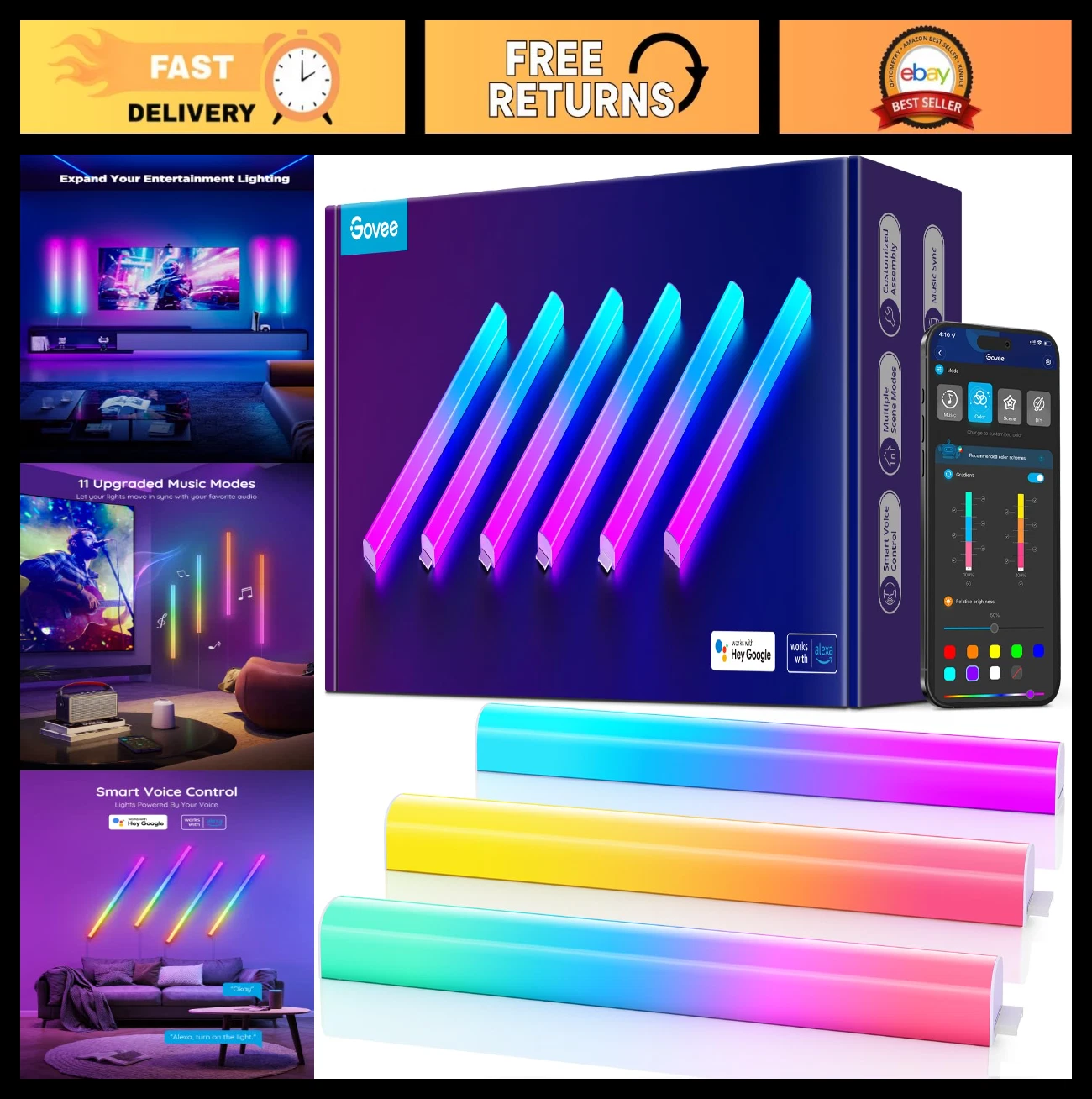 RGBIC LED Wall Lights - Smart Gaming Light, 2 Panels Set for Bedroom Decor