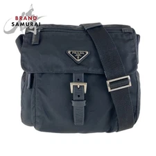 Condition PRADA Tessuto Triangle Logo Plate Black Silver Hardware Nylon Shoulde