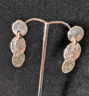 Mexico Sterling Earrings 925  Articulated Hammered Oval Three Drop Post MG 238