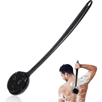 Back Brush Shower Set of 2 Silicone Back Brush with Long Handle Exfoliating B...