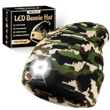 Unisex LED Beanie with Light, Rechargeable Headlamp Hat, Gifts for Camo