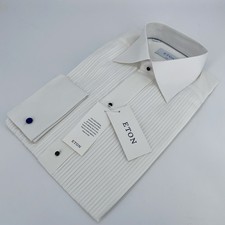 Eton Dress Shirt Mens S 14 1/2 - 37 White Pintucked Slim Fit Collared Button Up