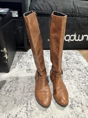 womens brown leather boots with buckle