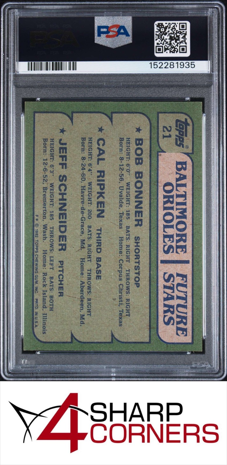 1982 TOPPS #21 CAL RIPKEN JR. RC ORIOLES HOF PSA 8 DNA AUTO 10 view 2