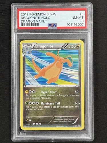 2012 POKEMON BLACK & WHITE DRAGON VAULT #5 DRAGONITE-HOLO PSA 8