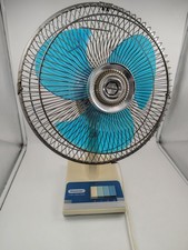 Vintage Panasonic F-1206 5 Way Oscillating Desk Fan 12" Blue Blade Works 3 Speed