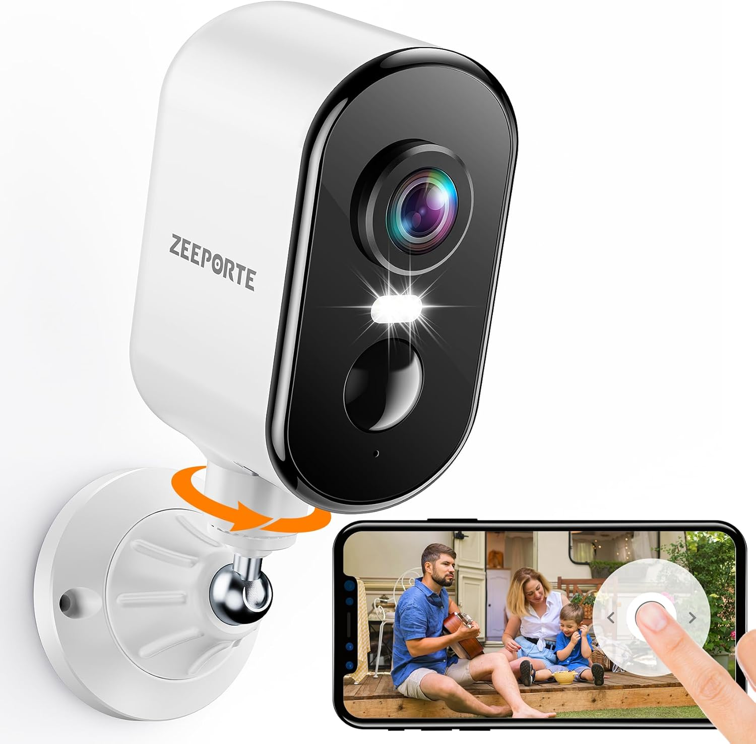 Security Cameras Wireless Outdoor, 2K Pan Rotating 300° Battery Powered Wifi Cam