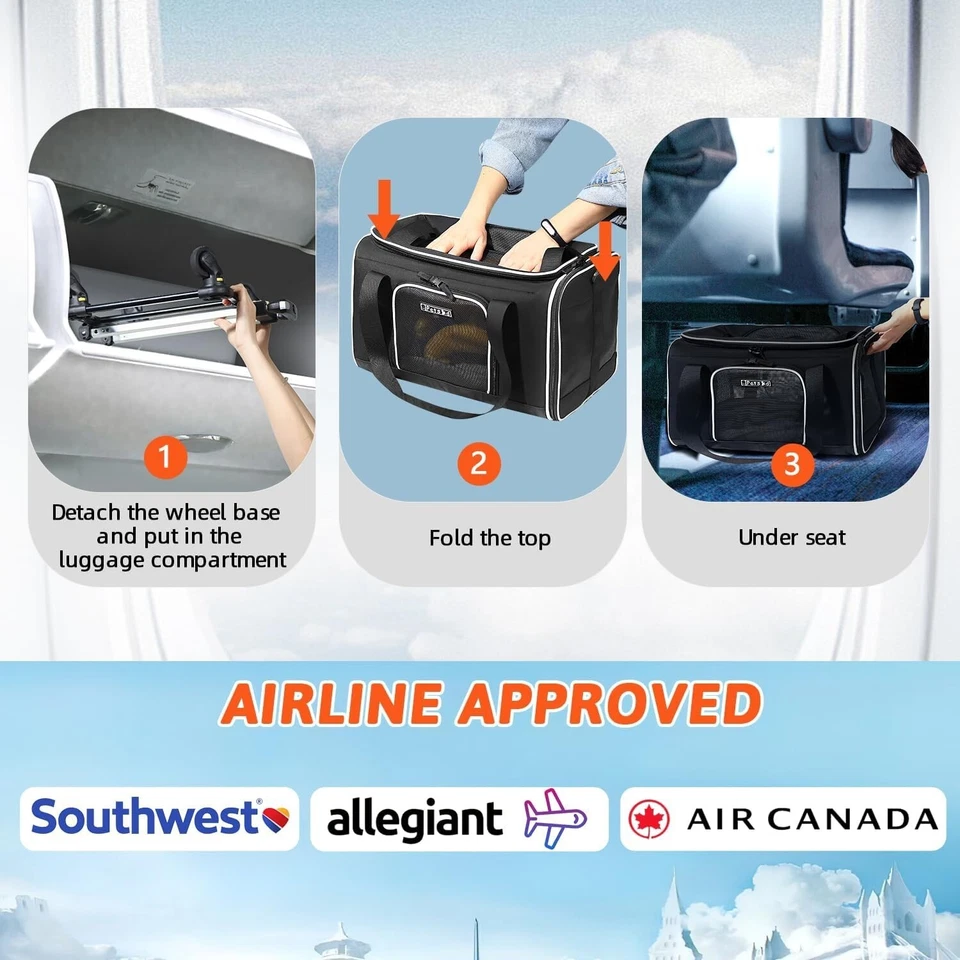 Convenient Expandable Pet Carrier with Locking Zippers - Black for Small Pets - Image 4 of 4