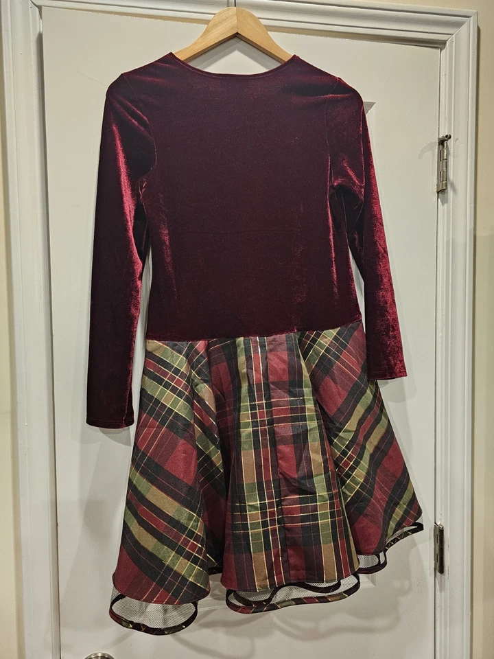 Vestido Bonnie Jean Borgoña y Dorado Terciopelo a Cuadros 16 Foto 4 de 4