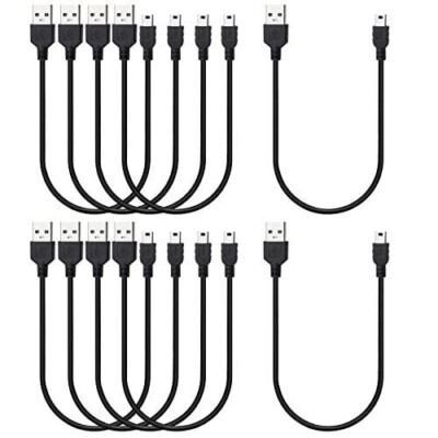 Mini USB Cable 1ft 10-Pack Bulk Short Mini-B Charger Cord Black