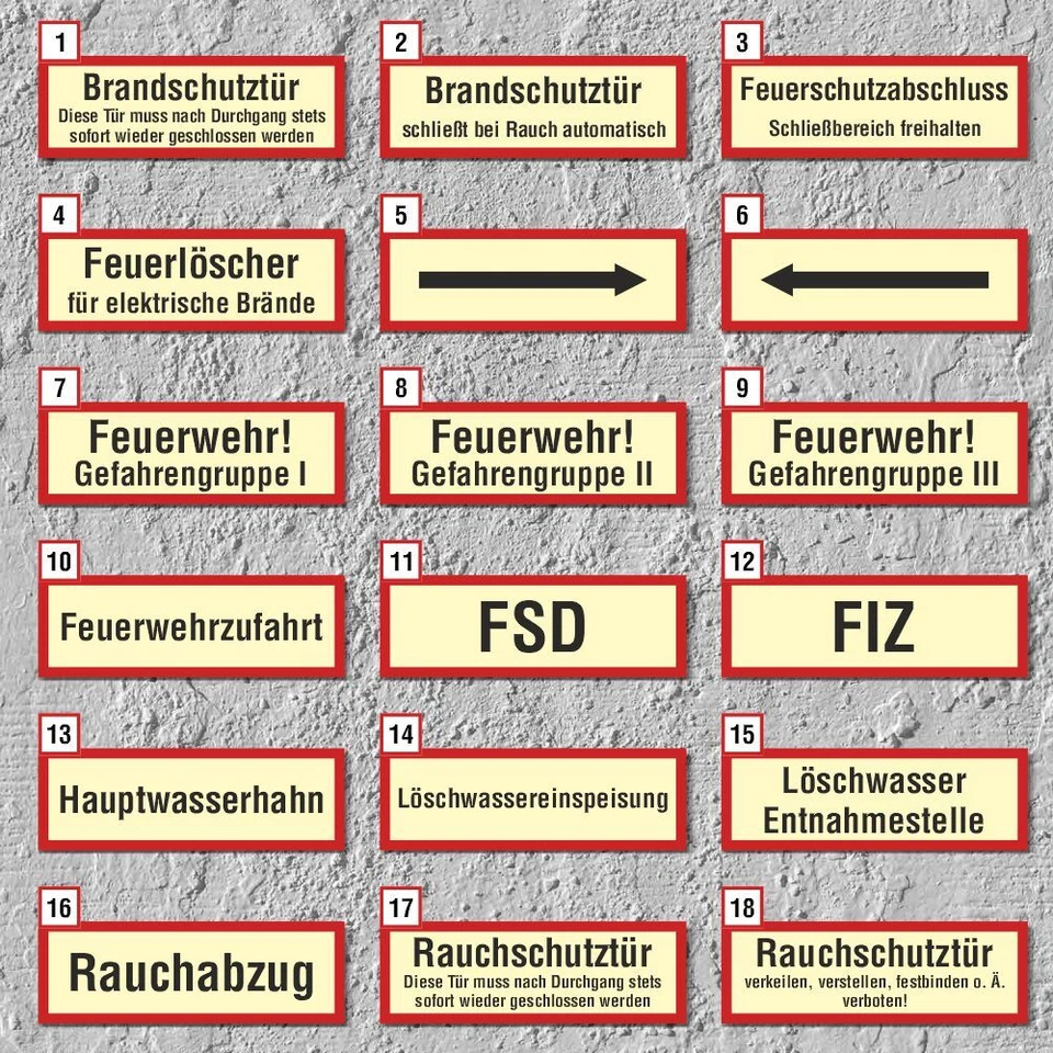 WERBEPUNKT. Brandschutzzeichen Feuer Rauch Schild oder Aufkleber Nachleuchtend ASR A1.3