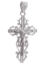 New 14k White Gold Crucifix Cross Pendant