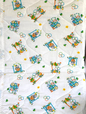 NOS Vintage Riegel Quilted Baby Blanket Crib Lap USA Cute Playing Clowns Trains