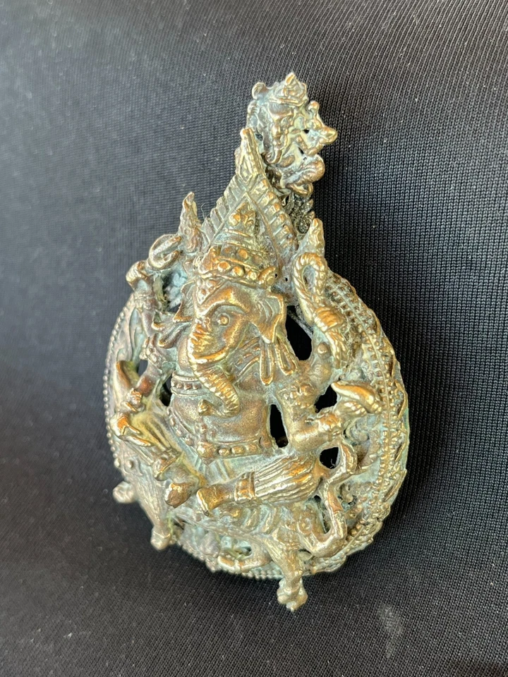 СТАРЫЙ БОГ ИНДУИСТСКИЙ АМУЛЕТ GANESHA ПОДВЕСКА БРОНЗА - Изображение 4 из 4