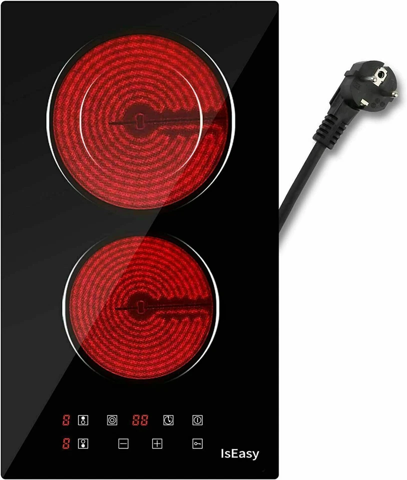 IsEasy Glaskeramikkochfeld autark Kochfeld Sensor Touch 2 Platten 3200 W Schwarz