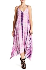 LOVE STITCH Women's Maxi Dress Size S Violet Tie Dye V Neck Handkerchief New