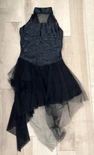 REVOLUTION DANCEWEAR 17096 UNSTEADY BLACK DANCE DRESS LEOTARD MA ADULT MEDIUM