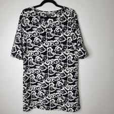 Paris Sunday M Black & White Rose Print Ruffled Elbow Sleeves Shift Dress