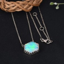 Stylish Aurora Opal Pendent 925 Silver Crown Engagement Dazzle Necklace For Gift