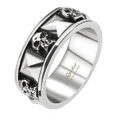 Stainless Steel Skull and Pyramid Men's Biker Band Ring Size 9-14