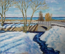 Landscape Early Spring #2 Original Oil Painting Linen Board 12x10 YSArt