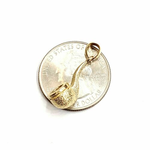 New 14k yellow Gold 3D Smoking Pipe Pendant charm tobacco fine jewelry gift 3.4g - Afbeelding 1 van 12